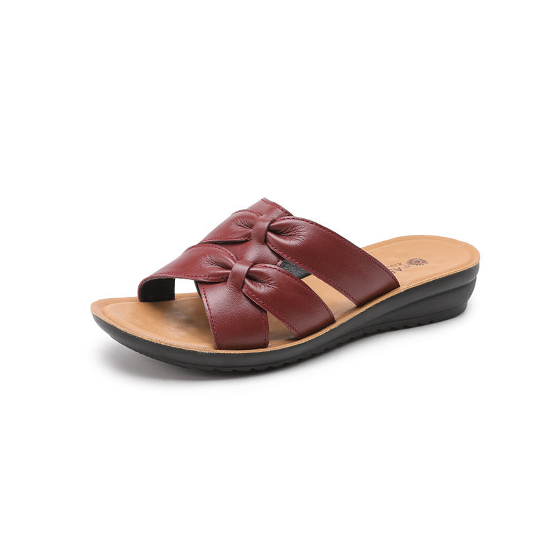 First Layer Cowhide Mom Slippers Women's Outer Wear Soft Bottom Non-slip Sandals