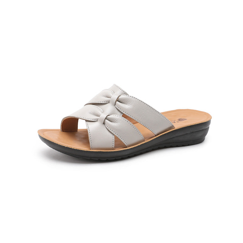 First Layer Cowhide Mom Slippers Women's Outer Wear Soft Bottom Non-slip Sandals