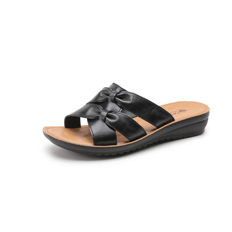 First Layer Cowhide Mom Slippers Women's Outer Wear Soft Bottom Non-slip Sandals