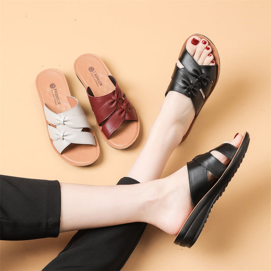 First Layer Cowhide Mom Slippers Women's Outer Wear Soft Bottom Non-slip Sandals